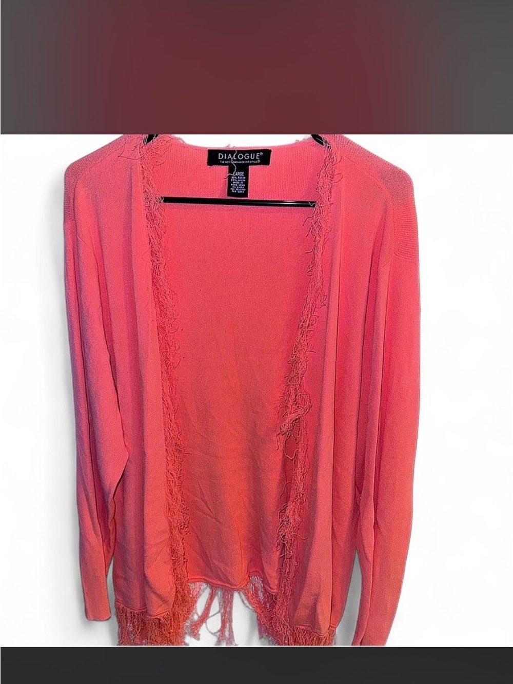 Dialogue Coral Fringe Open-Front Cardigan